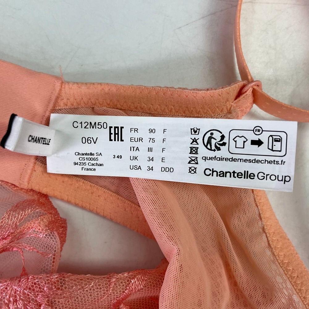 Simone Perele Peach Floral Embroidered Sheer Mesh Underwire Balconette Bra - Picture 10 of 14